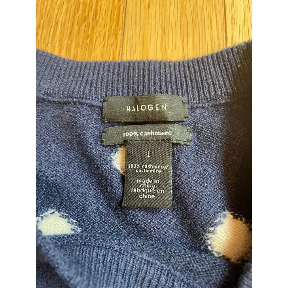 Halogen Cashmere Polka Dot Sweater, Navy and‎ White, Size 1
